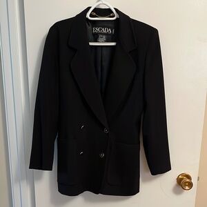 Vintage Escada Women's Classic Black Cashmere Wool double breasted Blazer